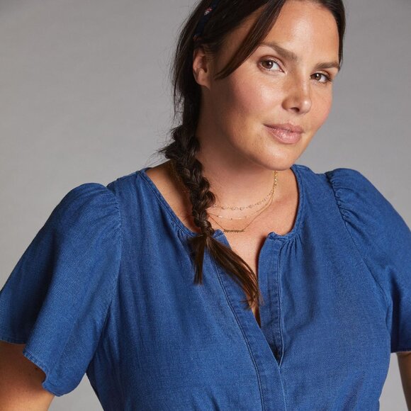 Anthropologie Somerset Maxi Dress Denim Chambray Western Tiered size L - Picture 8 of 16